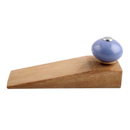 Slate Blue Round Ceramic Wooden Door Stopper